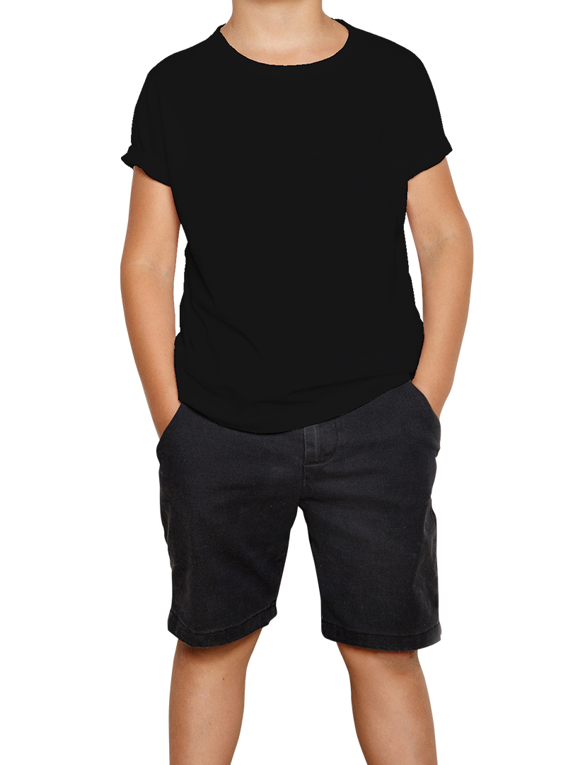 Black T-Shirt - Round Neck For Kids - Plain