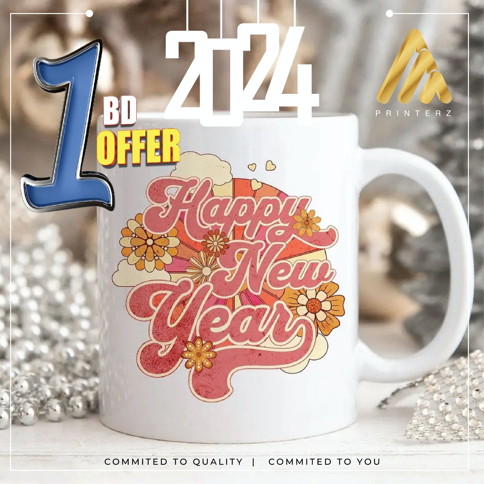 Flower Design MUG Happy New Year 2024