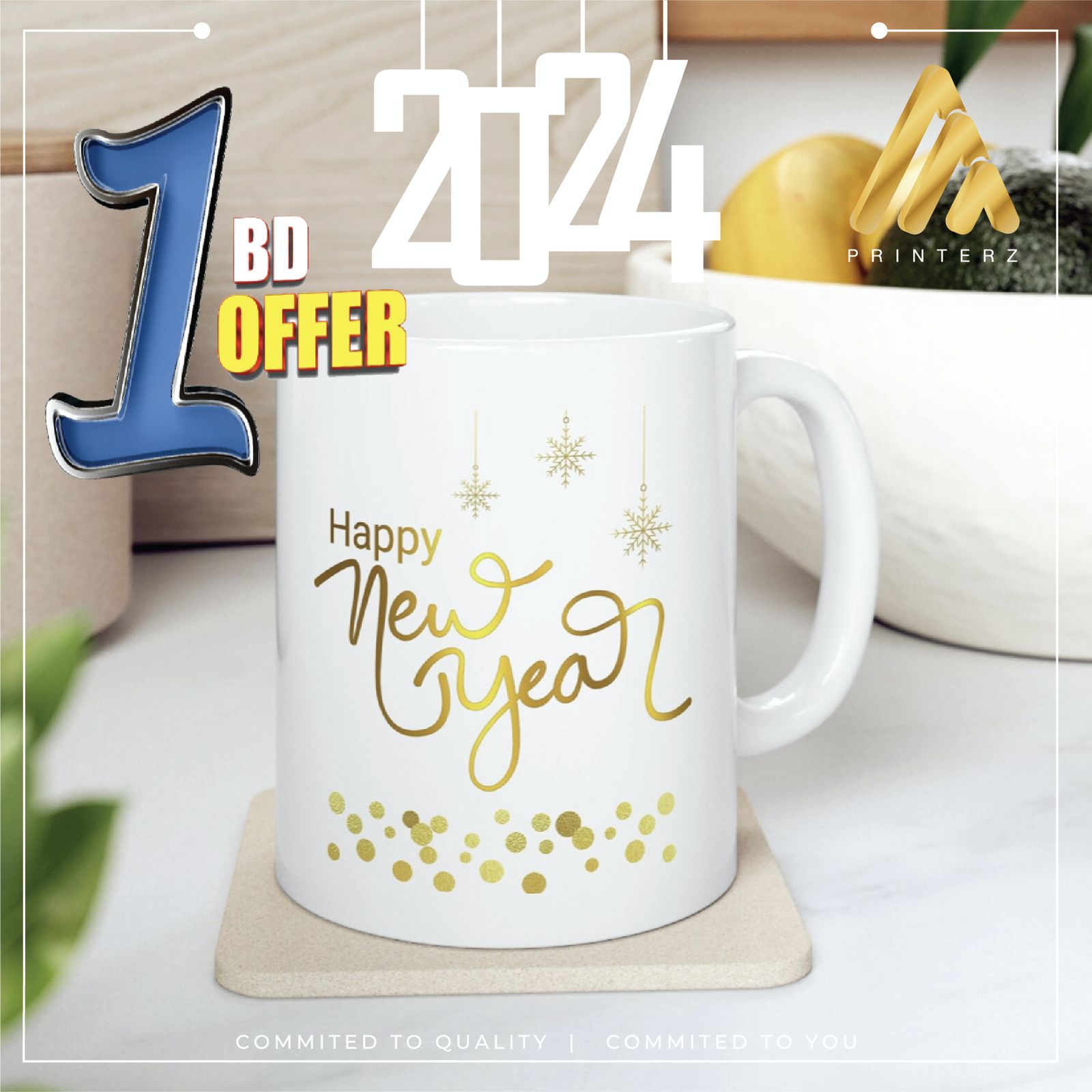 Happy New Year 2024 Gold Ceramic Mug