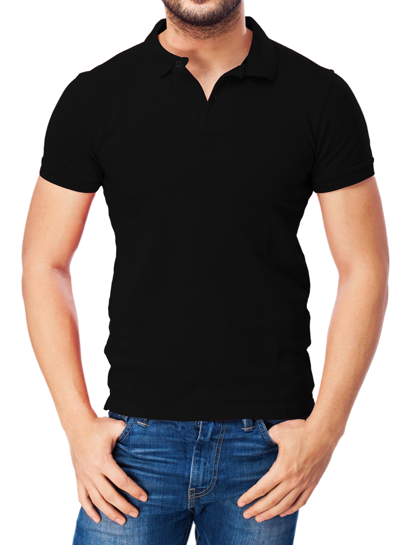 Black T-Shirt Polo For Adults - Plain