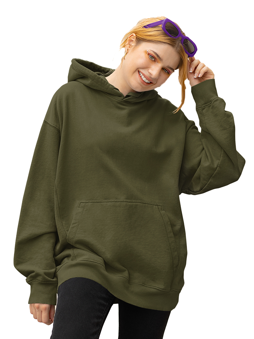 Miltary green Plain Hoodie for Adult's
