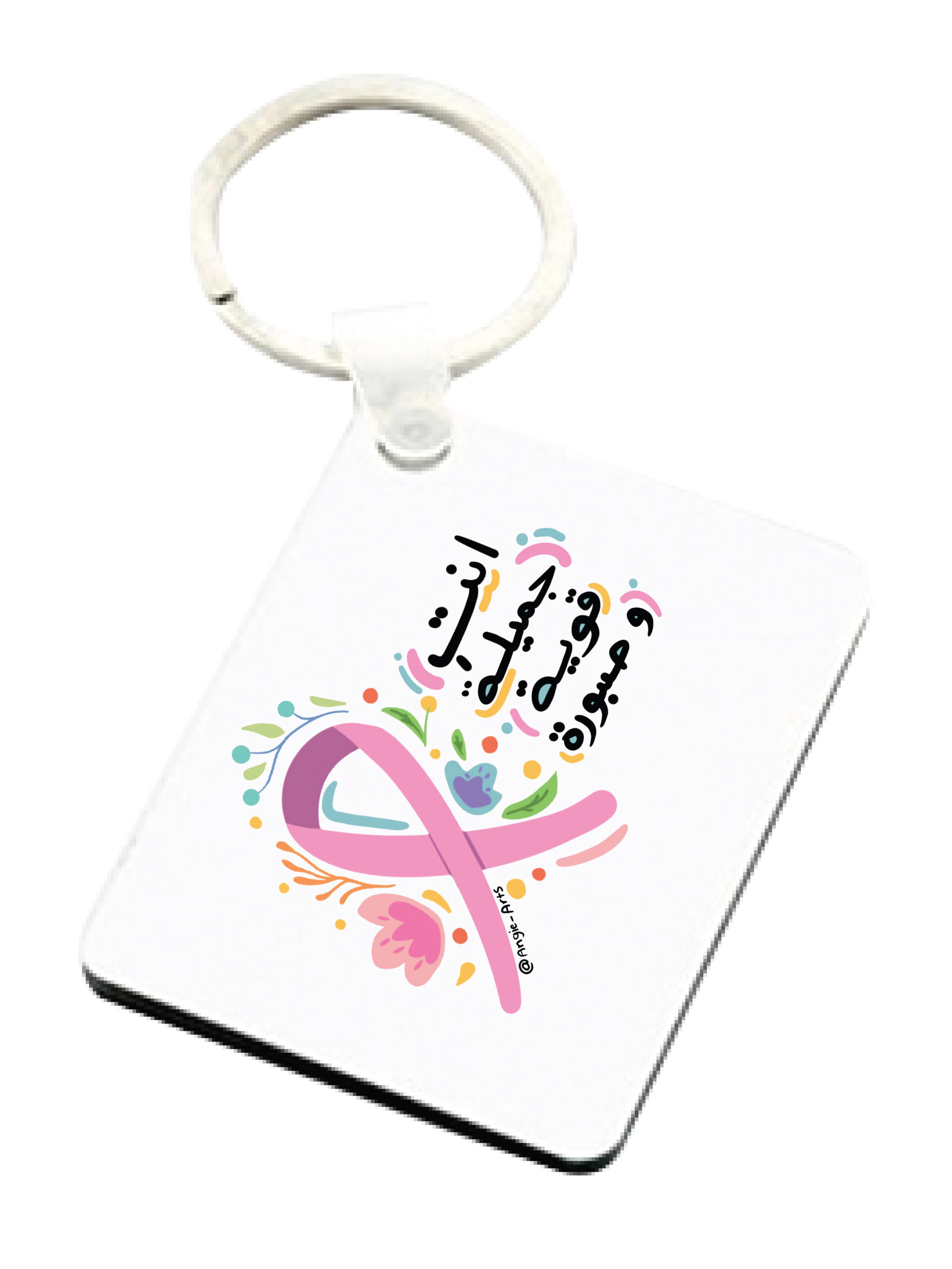 Ractangle Keychain Breast Cancer Awareness Ribbon