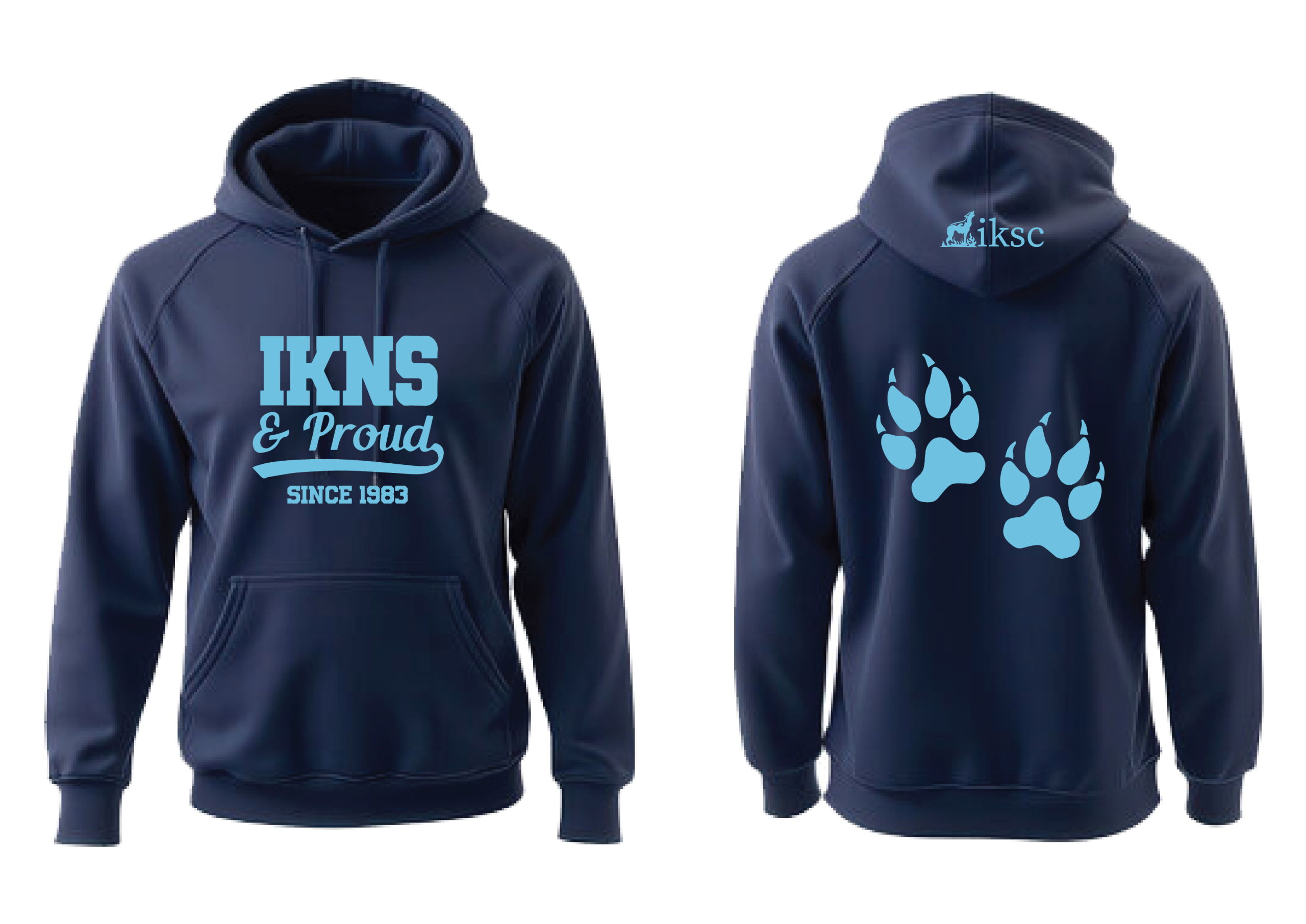 IKNS & Proud Hoodie | Navy Blue Hoodie with Sky Blue Print