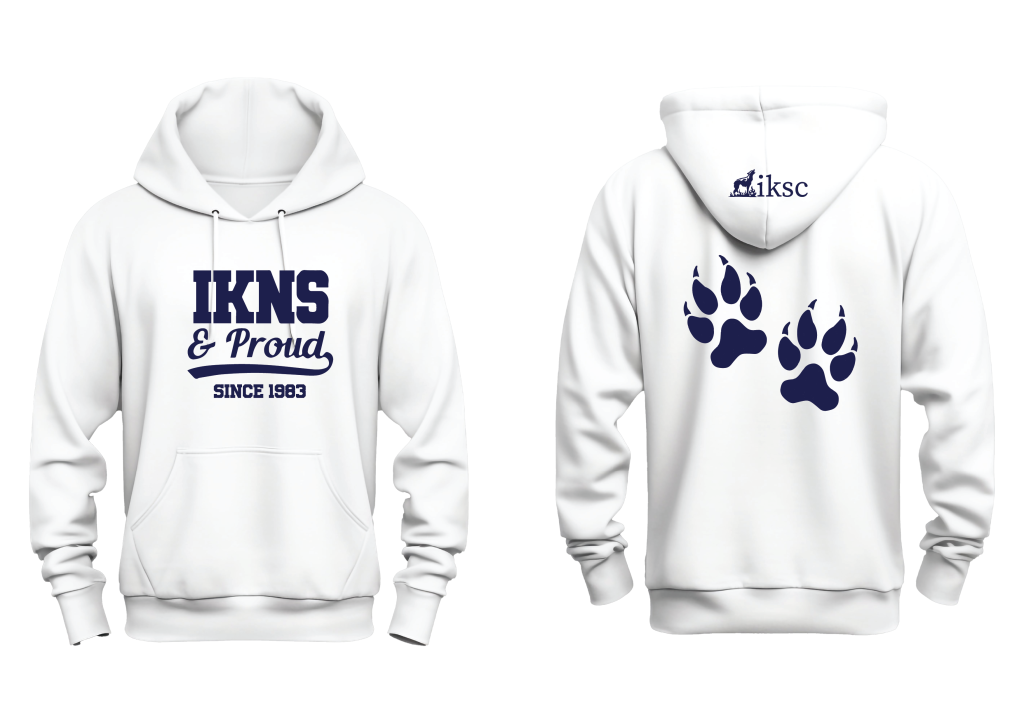IKNS & Proud Hoodie | White Hoodie with Navy Blue Print